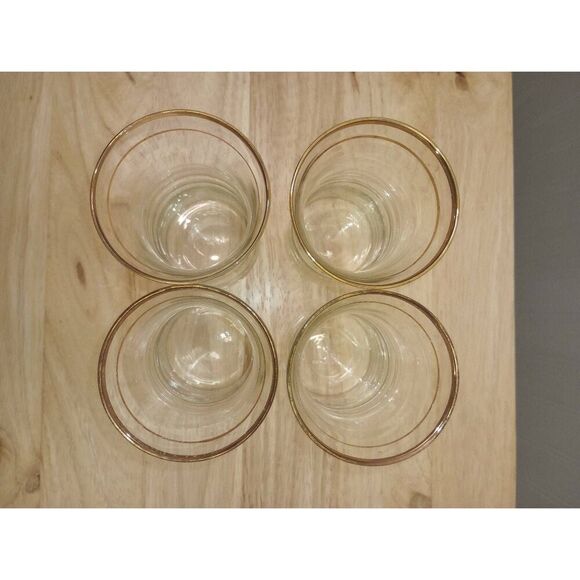 Vintage MCM  Anchor Hocking, Ribbed, hour glass shaped, gold rimmed drinking gla - Picture 4 of 9